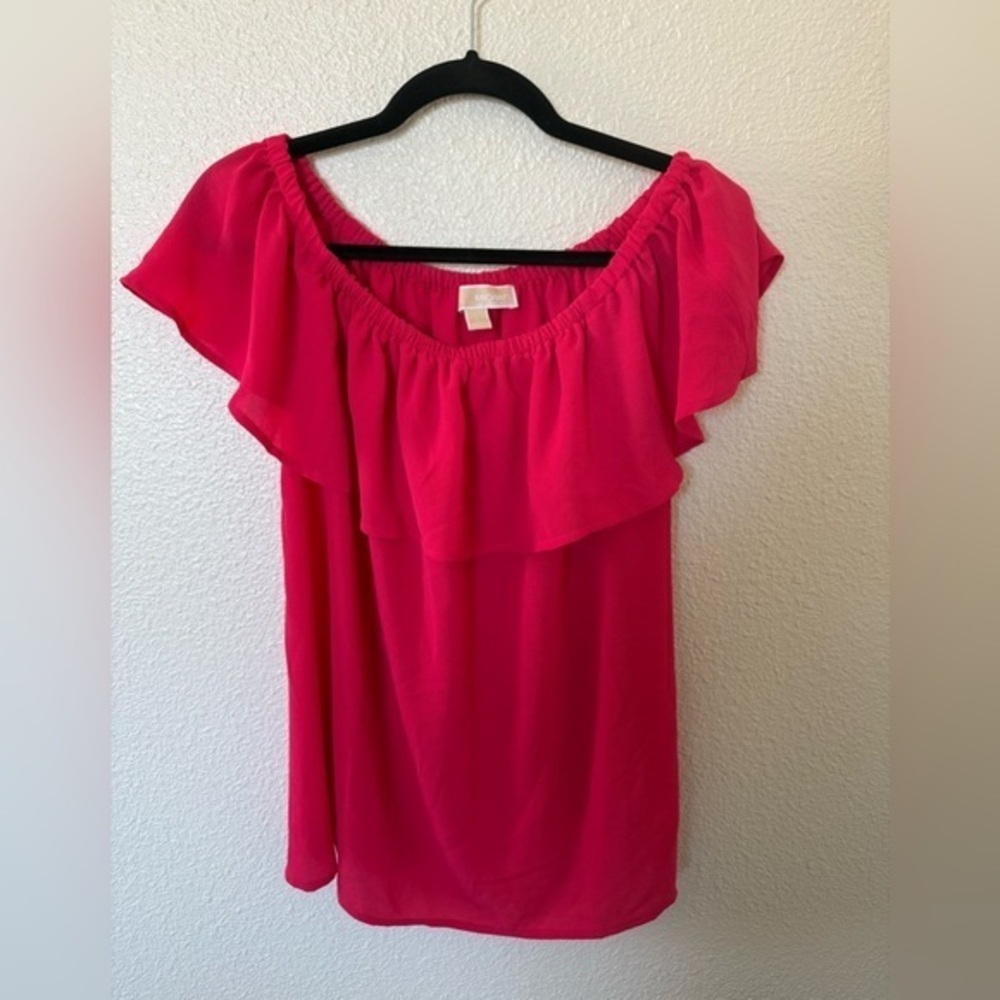 MICHAEL Michael Kors Hot Pink Off-Shoulder Ruffle Blouse
